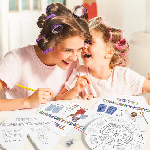 Commandments 24 Sets 10 Commandments COcnny Ten Coloring Craft - Color Your Own Religious Art Wheel Kit for Kids, DIY