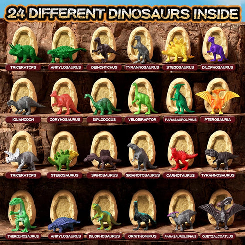 24 3 4 5 6 7 8 9 10 Dinosaur Eggs Dig Kit Toys for Kids, Dinosaur Eggs Excavation Kit with Magnifier, Easter Basket
