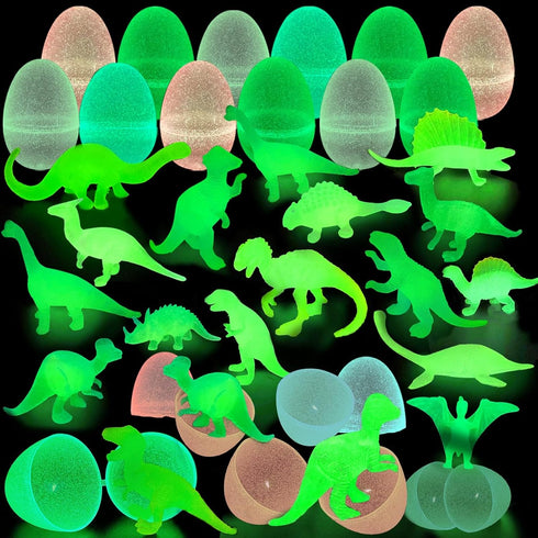 36 Pack Easter Eggs Filled with Glow in The Dark Dinosaur Toys, Easter Basket Stuffers for Toddlers Kids Boys Girls
