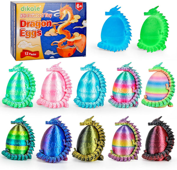 12 Packs 3D Printed Dragon Eggs with Articulated Dragon Inside, Fidget Toys