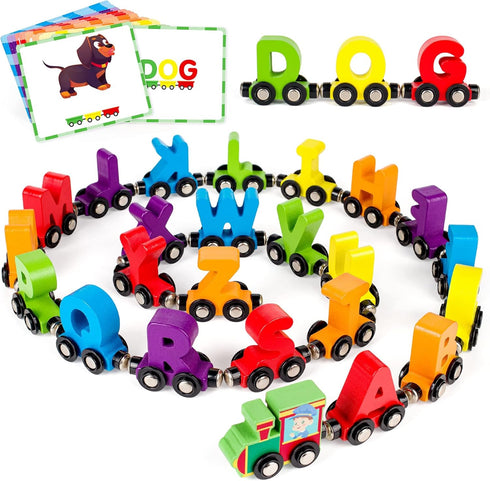 Vanmor 27 PCS Magnetic Wooden Alphabet Train Sets | ABC Letter Learning