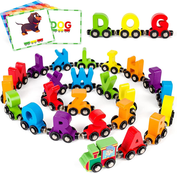 Vanmor 27 PCS Magnetic Wooden Alphabet Train Sets | ABC Letter Learning