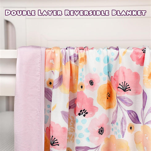 Hooyax Baby Blanket for Girls Boys, Soft Jersey Knit Double Layer Newborn Receiving Blanket, 44 x 32 Inch, Purple Flower