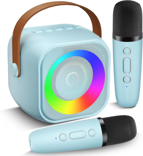 Pxzvd Mini Karaoke Machine, Portable Bluetooth Speaker with 2 Wireless Microphones for Kids