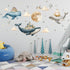 Under The Sea Whales Wall Decal Sticker,Ocean Nursery Wall Sticker,Watercolor Whale, Hot air Balloons, Castle Art Decor