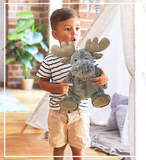 DolliBu Plush Moose Stuffed Animal Pillow - Super Soft Animal Pillow for Kids, Cozy Nap Buddy, 18 Inch