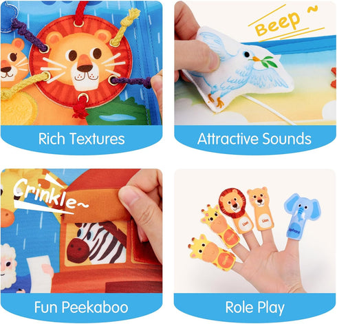 1-3 1 hahaland Noah's Ark Toy Busy Book for Toddlers - Baptism Gifts for Boys Girls - Montessori Toys for Year Old