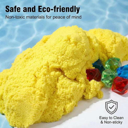 3+ Carolart Pirate Stretchy Cloud Sand,Blue & Green & Yellow Play Sand,Treasure Chest with Sensory