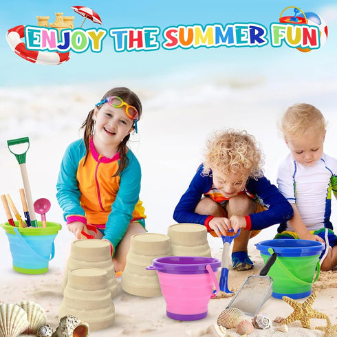 13 Pack Set 3-10 Beach Bucket Shovels Toys for Kids,Collapsible Beach Sand Toys Beach Pails and Shovels for Toddlers