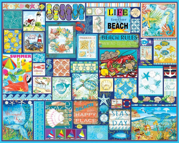 White Mountain 1000 Piece Jigsaw Puzzle Beach Life Collage Puzzles with Large