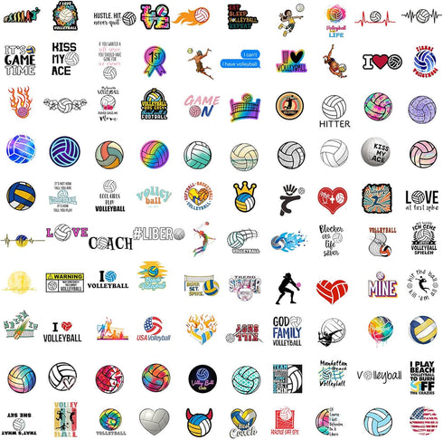 Volleyball Stickers, 100PCS Motivational Water Bottle Stickers for Kids, Vinyl Waterproof for Anywhere You Need