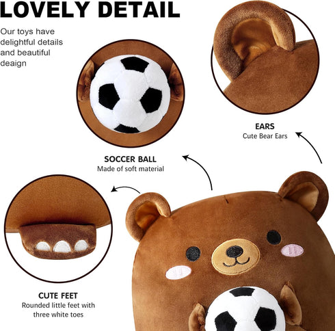 Onsoyours 14 Inch Football Bear Plush Toy, Soft Kawaii Soccer Ball Bear Stuffed Animal Gift