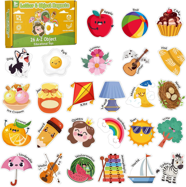 Thboxes 26 A-Z Objects Fridge Magnets for Toddlers,Large Size Colorful Refrigerator Magnets