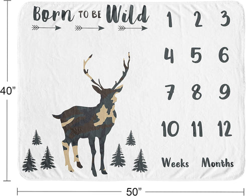 Sweet Jojo Designs Woodland Camo Deer Boy Milestone Blanket Monthly Newborn First Year Growth Mat Baby Shower Memory