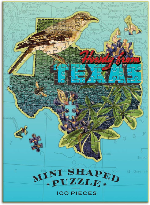 Galison Wendy Gold Texas Shaped Mini Puzzle, 100 Pieces, 8” x 9.75” – Die-Cut Jigsaw Puzzle Featuring Art by Bestselling Artist Wendy Gold – Makes a Great Gift Idea