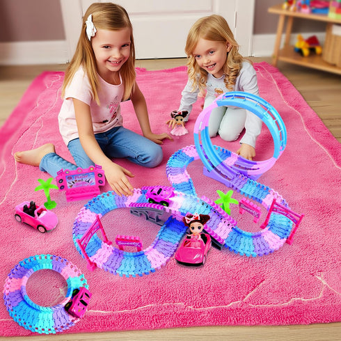 3 4 5 6 Kids,177 360Rotating 3-5 Tracks Car Toys for Year Old Girls PCS Track Flexible Car for Girls Toddler Flex Track