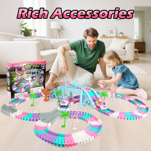 268 Set, 2 Set, 3-9 PCS Unicorn Race Tracks for Kids Toys, Glow in The Dark Magic Toy Unicorn Cars Track, Flexible DIY