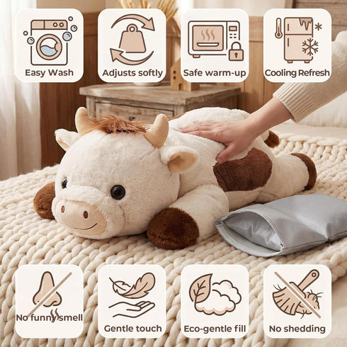 2-5 lbs 23" Mewaii Weighted Stuffed Animals for Adults & Kids, - Heatable Coolable Cow Plush, Microwavable Adjustable