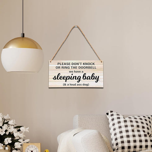 Ycyfckdr Bedroom-B06 Baby Sleeping Sign - Do Not Knock Or Ring Doorbell, Rustic Hanging Sign For Front Door, Nursery
