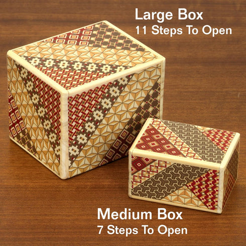 Bits and Pieces Detailed Mosaic Secret Puzzle Box, 7 Step Solution Wooden Money Box Brainteaser Game