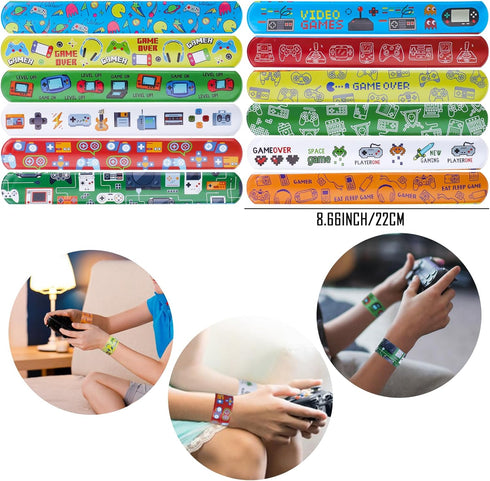 134 Pcs Video Game Party Favors, Includes Slap Bracelet, Keychain, Stamper, and Stickers for Kids Birthday Goodie Bags