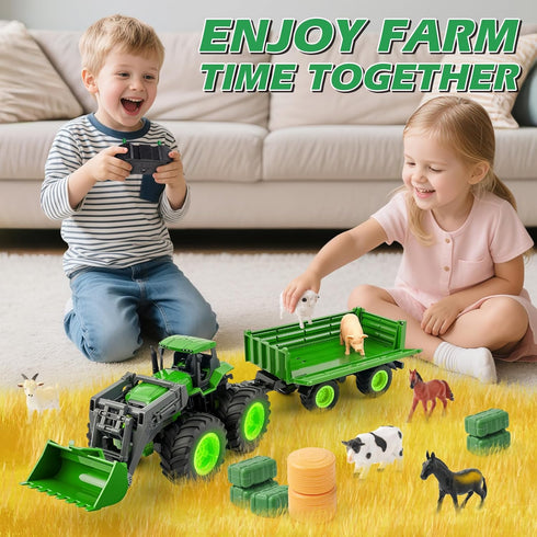BAYSING Set Light/Loading/8 2.4 3 4 5 6 7 8 9 Remote Control Tractor Toy, Kids RC Tractor with Truck & Trailer
