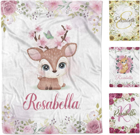 AVIClothes Customized Baby Girl Blanket, Personalized Baby Girl Deer Blankets - Baby Blanket