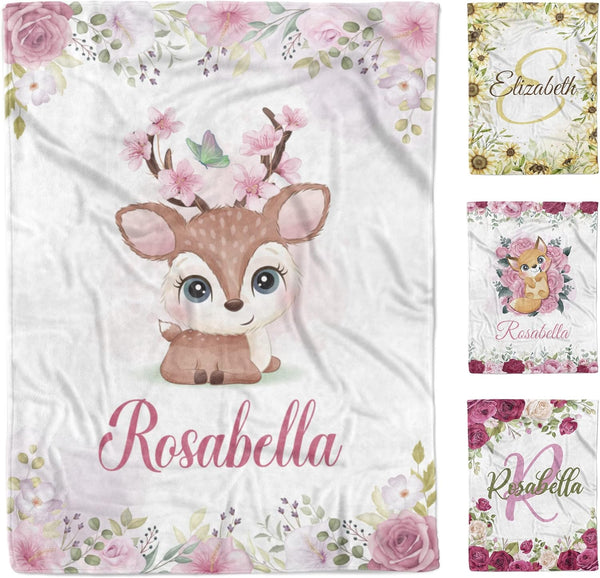 AVIClothes Customized Baby Girl Blanket, Personalized Baby Girl Deer Blankets - Baby Blanket