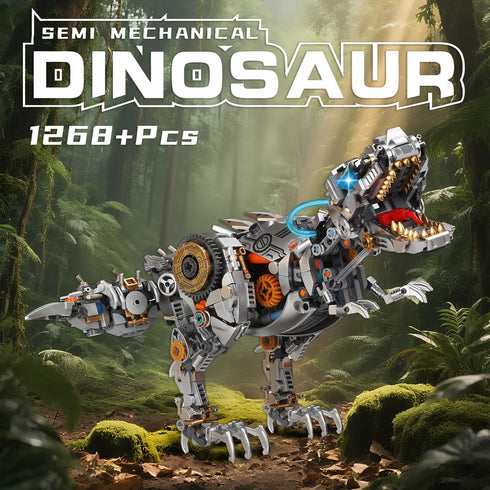 funxinee 12+, Mechanical Dinosaur Building Blocks Linkage Kit, Jurassic Animal Tyrannosaurus Rex Model with Lighting