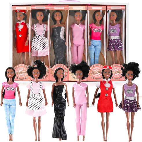 Liberty Imports 6 Set of African American Black Toy Dolls - 11.5"