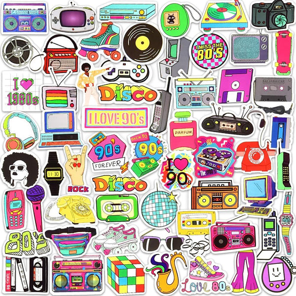 DETICKERS 80s 90s Stickers for Water Bottles, 70 PCS Waterproof Vinyl Gifts for Adult Decorations