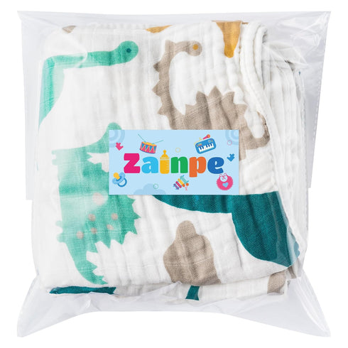 2Pcs Set 31.5 31.5 Zainpe Muslin Baby Hooded Towel Dinosaurs Pattern Soft Cotton Absorbent Bath Towel Blanket