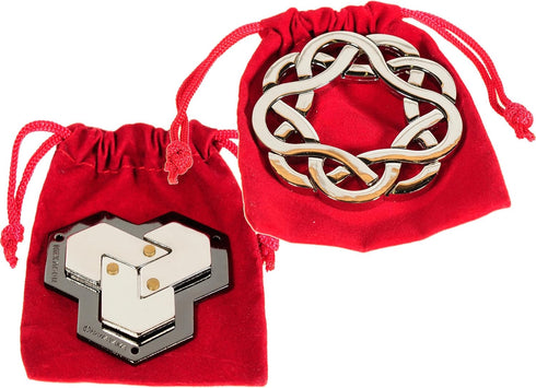 VERSAINSECT Cast Metal Brain Teaser Puzzle, Level 6 Difficulty Rating with Bonus Red Velveteen Drawstring Pouch