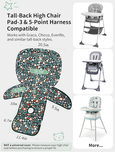 Sprouterie 3-5 Baby High Chair Cover, Machine Washable High Chair Cushion Pad, Waterproof & Soft, Fits Point Harness