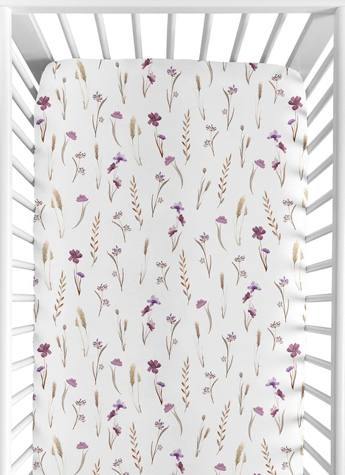 Sweet Jojo Designs Fitted Baby Crib Sheets (Boho Garden Purple Floral) for