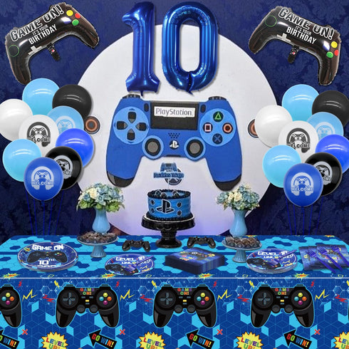 10th Birthday Decorations for Boys, 81 Pcs Level 10 Video Game Party Supplies, Serves 20 with Plates Napkins Forks