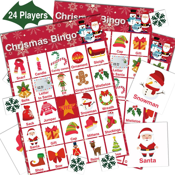 V-Opitos Large Size Christmas Bingo Game Cards - 6 x 8.5 Inch for 24 Players - Xmas Party Games
