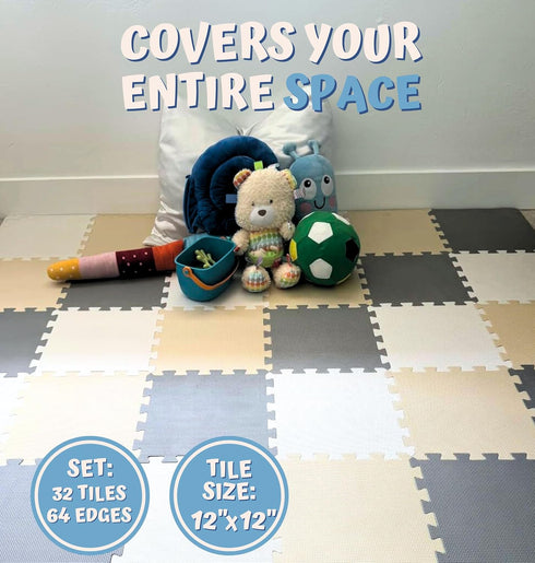 32-Pack 12x12 TOYVELT Foam Puzzle Floor Mat for Kids - Interlocking EVA Play Mats with Colors - Educational, Non-Toxic