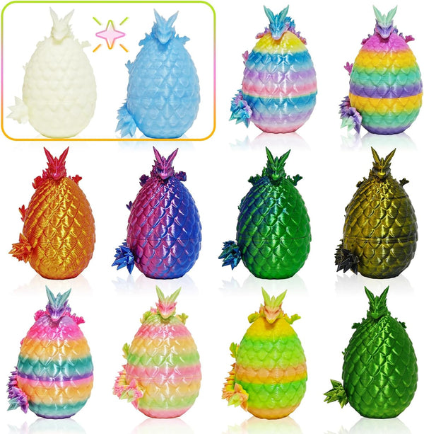 KVERM 12PCS 3D Printed Easter Eggs with Dragons Inside, Easter Surprise Dragon Eggs,