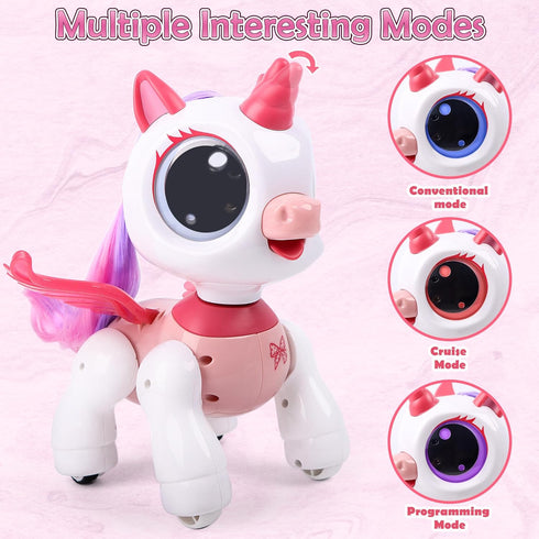 3 4 5 6 7 8 Remote Control Unicorn for Girls - Companion Pet Toys Electronic Pink Pegasus,Music and Waking Robot
