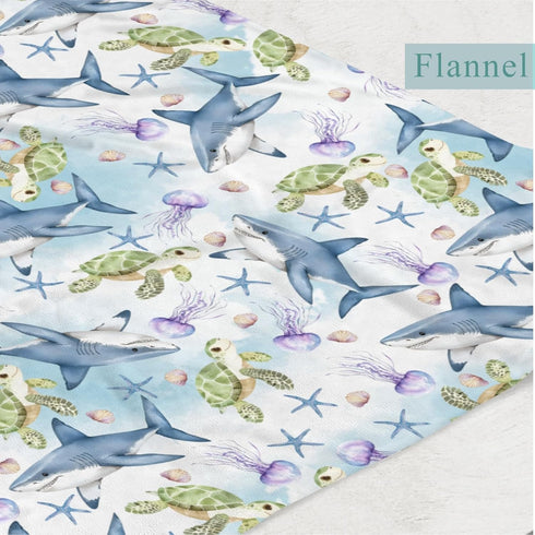 Wicbfdfv 30x40inch Cute Sea Turtle Shark Jellyfish Baby Boy Girl Starfish Conch Shells Blankets Sea Ocean Animal