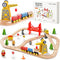 Tiny Land 55PCS Wooden Train Set - Compatible with Major Brand Tracks,