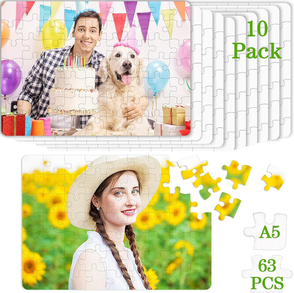 10 Sets Blank Sublimation Puzzle Jigsaw for Kids - DIY Custom Heat Press Thermal Transfer Puzzle (A5-63 Rectangle)