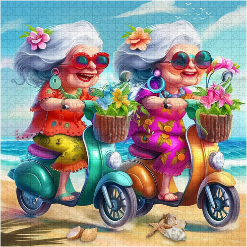 PICKFORU Summer 1000 Beach Piece Puzzle for Adults, Funny Beach Ride Jigsaw Puzzles, Unique Difficult Grandma