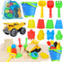 Fegalop Beach Toys, 14Pcs Sand Toys with Construction Vehicle and Collapsible Beach Bucket,