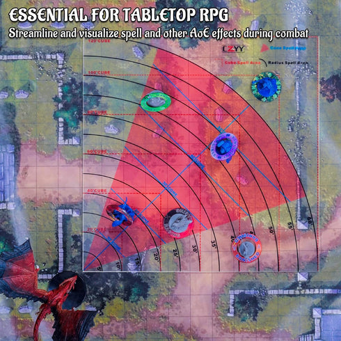 Cone Spell AOE Template Acrylic Damage Markers for Tabletop Game Map Measure Tool, DM Accessories for D&D, TTRPGs