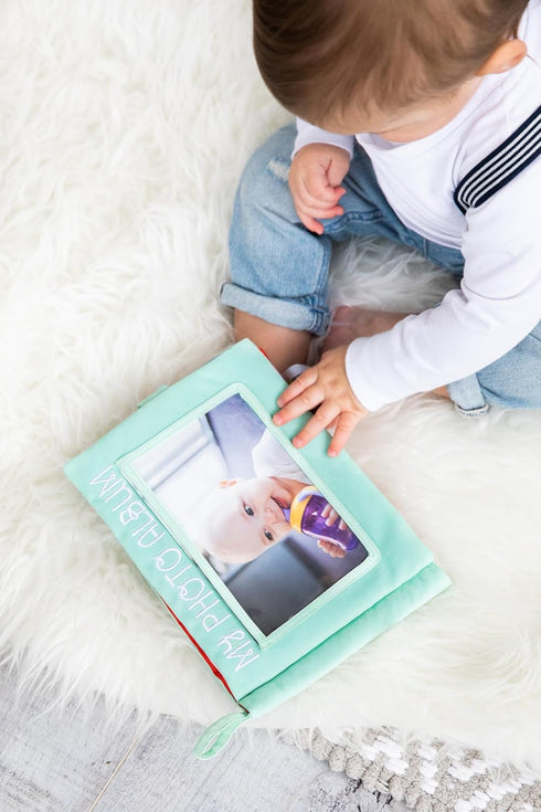 Pearhead Plush Photo Album, Baby Shower Registry Addition, Gender Neutral Baby Toy, 8.75x6.25 Inch
