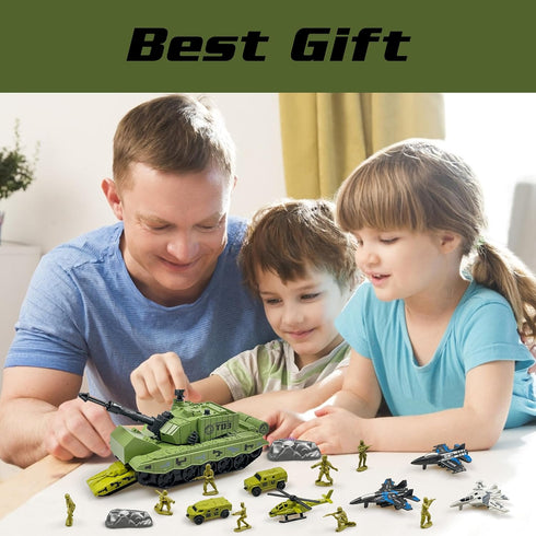 Playset, 12 4 3 3 4 5 6 Military Tank Toy Army Tank Toys with Pcs Army Men, Military Vehicles, Pull Back Fighter Jets