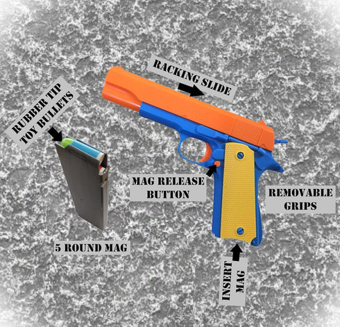20 2 6+ Toy Gun - Soft Dart Blaster with Soft Darts and Dart Holders Slide Action with Safety Orange Roleplay Accessory