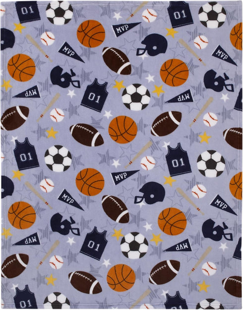 Everything Kids Sports Gray, Navy, Orange, and Brown Super Soft Toddler Blanket by NoJo